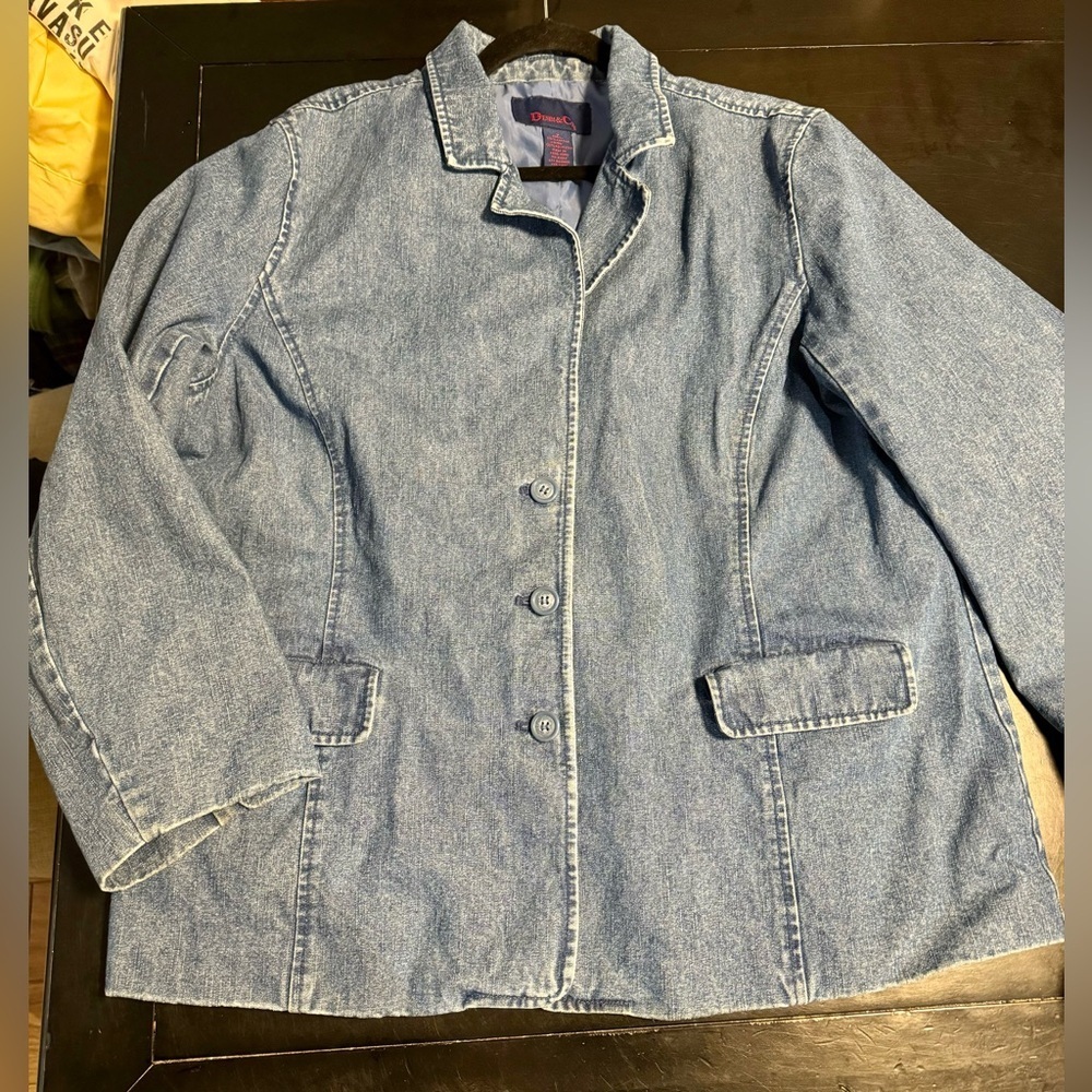 VTG Classic Blue Jean Jacket Blazer Plus Size 1X Oversized Denim&Co Office Wear - Picture 13 of 13